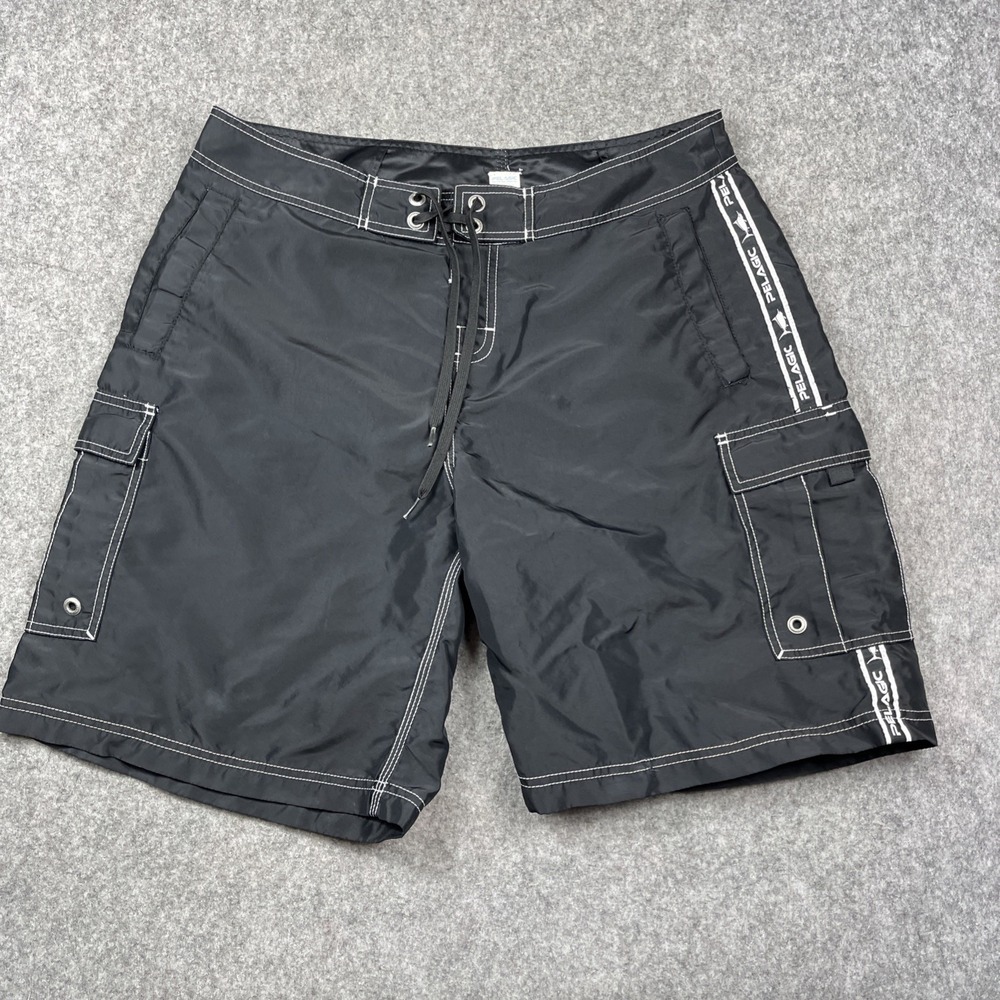 Pelagic Board Shorts Mens 34 Fishing Swim Trunks Black Fin Short Nylon Cargo 9"